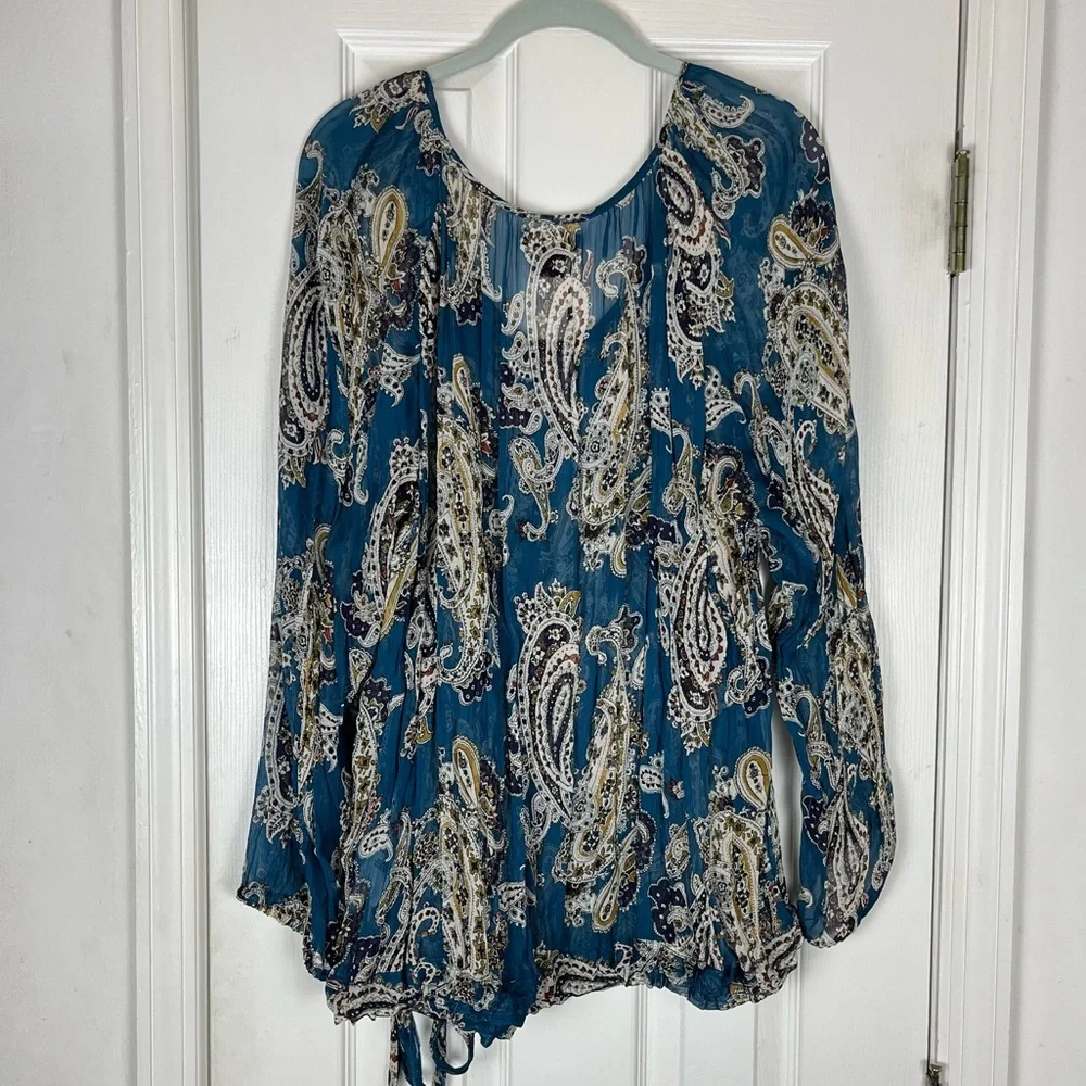 Lucky Brand Boho Western Semi-Sheer Paisley Print Peasant Blouse Top 3X - Picture 6 of 8
